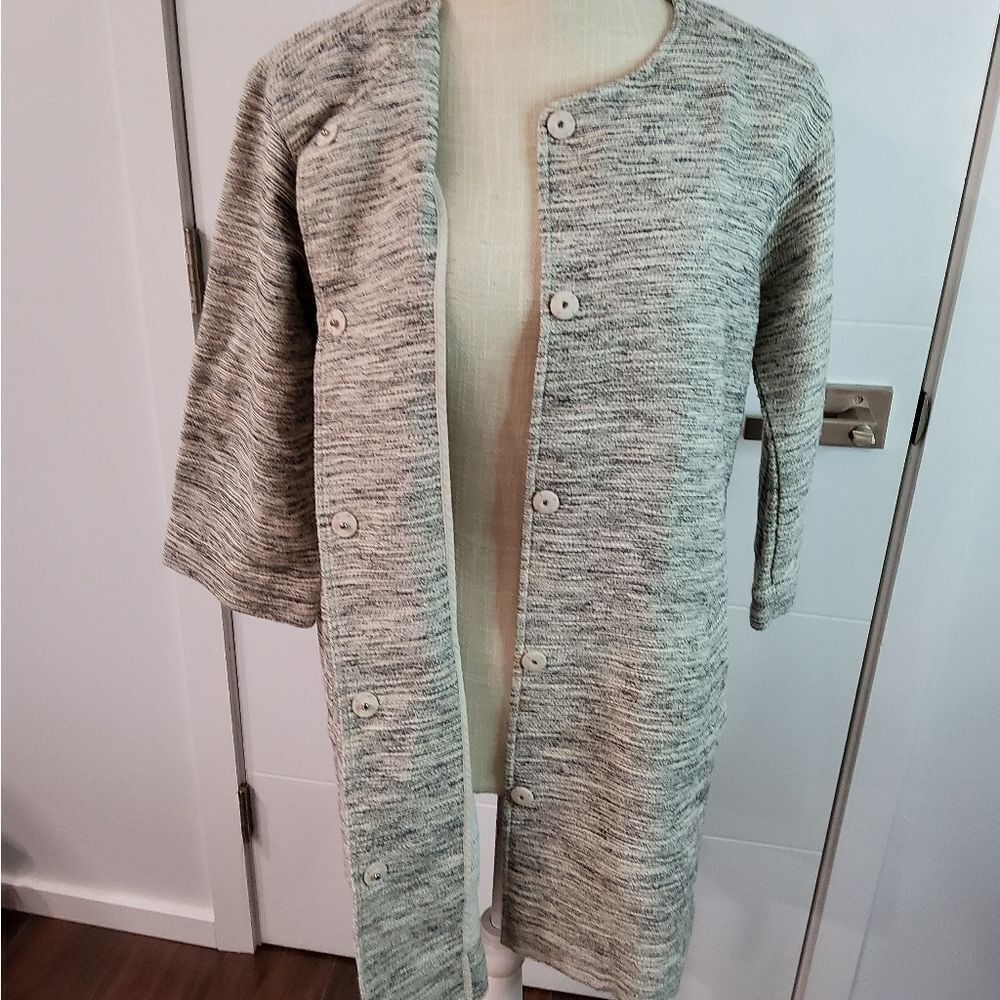 Eileen Fisher White Black Tweed Cardigan Size M - Picture 3 of 9